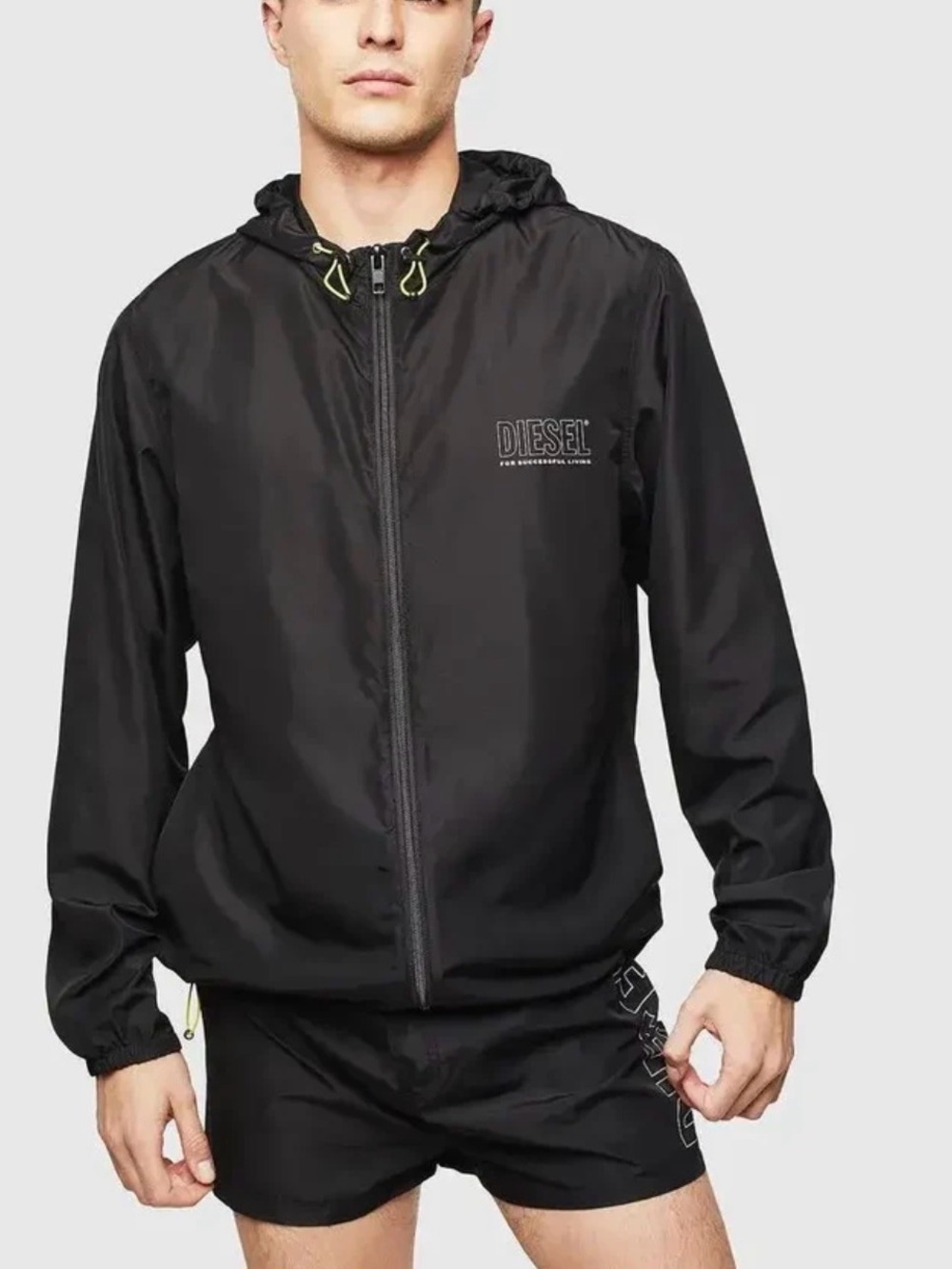 DIESEL  BMOWT-WINDY-FG Men’s XL Black Packable Hooded Windbreaker